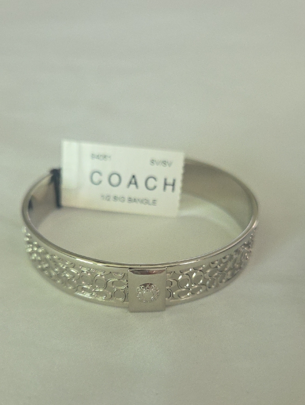 Coach Silver Logo Cutout Bangle Bracelet